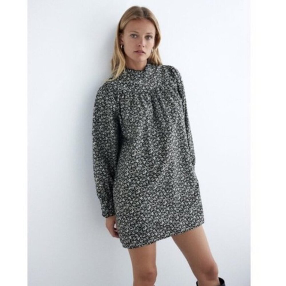 Zara Black and White Floral Dress- POPLIN DRESS - Picture 4 of 13
